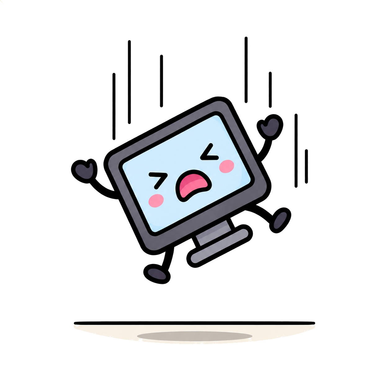 Illustration of a computer crashing into the ground