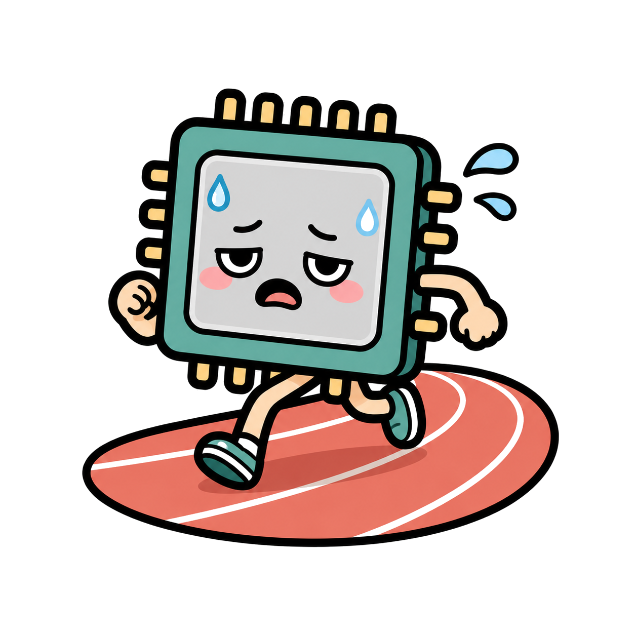 Illustration of an exhausted processor on a running track